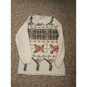 Shenanigans VTG Sz SMALL Hand 3D Knit Crochet  Grandmacore White Sweater!!